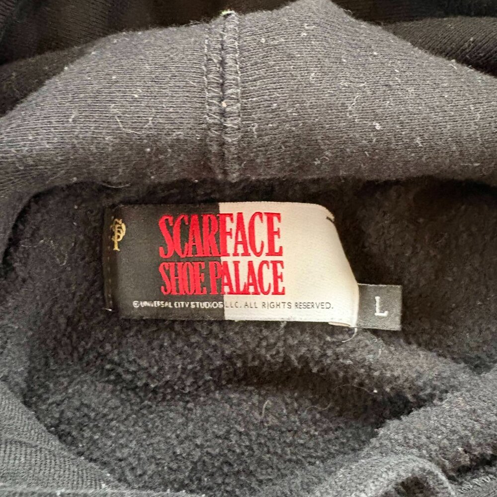 Scarface X Shoe Palace PULLOVER HOODIE LARGE Black Tony Montana Movie Poster - Picture 12 of 12
